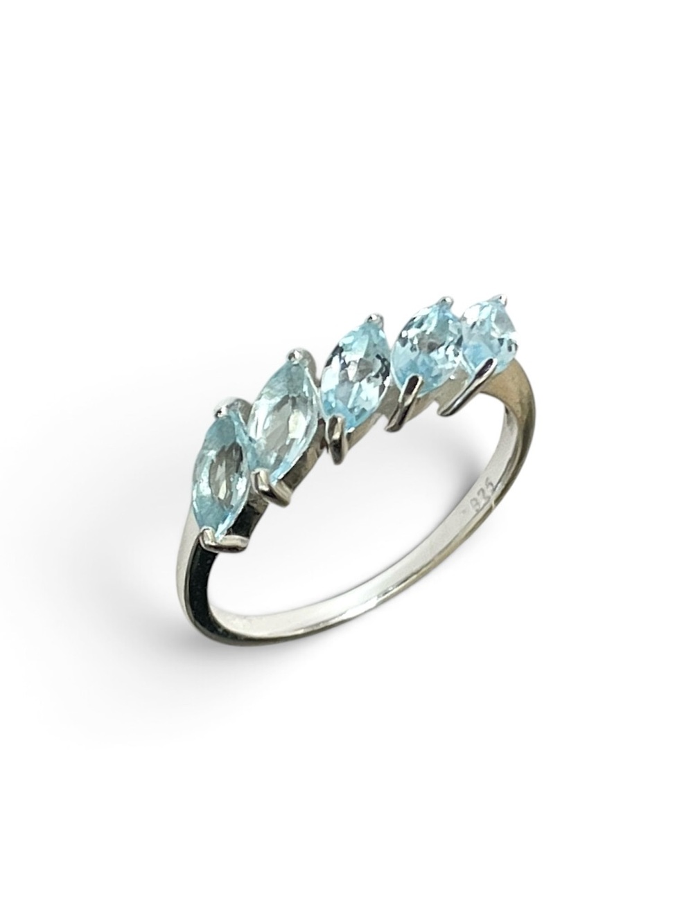 Natural Blue Topaz Marquise Ring in 925 Sterling Silver with 18K White Gold !
